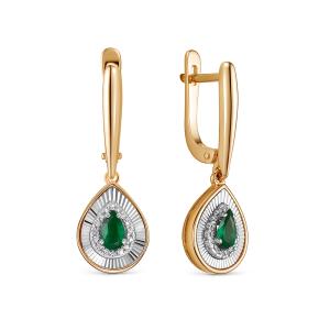 Серьги с изумрудами и 32 бриллиантами из красного золота 137952