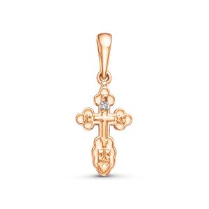 Православный крест с бриллиантом 0.003 карат из красного золота 61920
