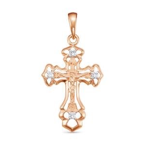 Православный крест с 4 бриллиантами 0.048 карат из красного золота 61918