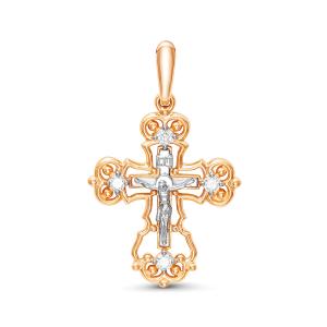 Православный крест с 4 бриллиантами 0.12 карат из красного золота 61900
