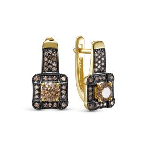Серьги с 58 коньячными бриллиантами из лимонного золота 144620