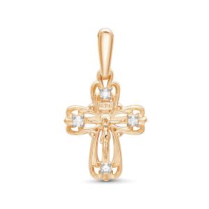 Православный крест с 4 бриллиантами 0.048 карат из красного золота 61896