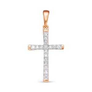 Декоративный крест с 17 бриллиантами 0.119 карат из красного золота 61548
