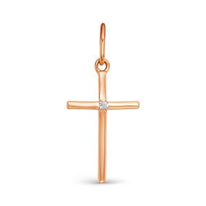 Декоративный крест с бриллиантом 0.005 карат из красного золота 89732