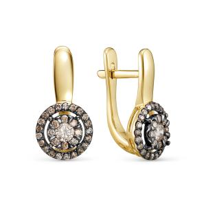Серьги с 60 коньячными бриллиантами из лимонного золота 145678