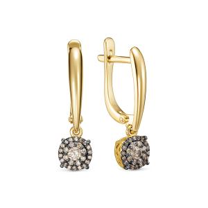 Серьги с 54 коньячными бриллиантами из лимонного золота 145676