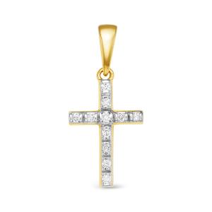 Декоративный крест с 11 бриллиантами 0.077 карат из лимонного золота 69856