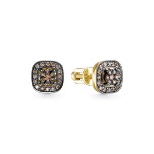 Серьги-пусеты с 46 коньячными бриллиантами из лимонного золота 143129