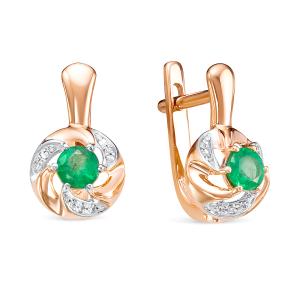 Серьги с изумрудами и 18 бриллиантами из красного золота 54149