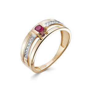 Кольцо с рубином и 14 бриллиантами из красного золота 97850