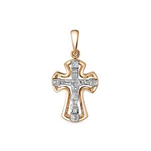Православный крест с бриллиантом 0.003 карат из комбинированного золота 78130