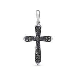 Декоративный крест с 51 черным бриллиантом из белого золота 118190