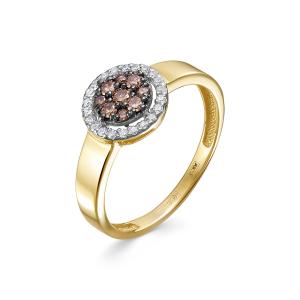 Кольцо с 9 коньячными бриллиантами и 22 бриллиантами из лимонного золота 143865