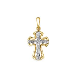 Православный крест с бриллиантом 0.003 карат из комбинированного золота 86582