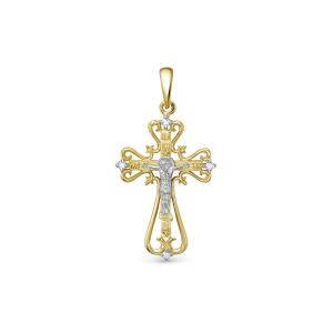 Православный крест с 4 бриллиантами 0.028 карат из комбинированного золота 93387