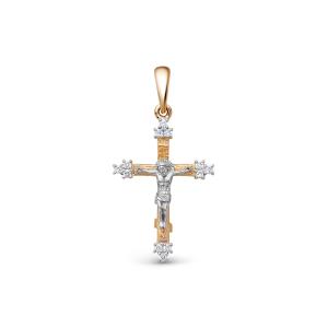 Православный крест с 12 бриллиантами 0.06 карат из комбинированного золота 98859