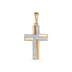Декоративный крест с 20 бриллиантами 0.1 карат из красного золота 118210