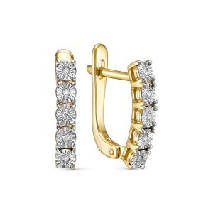Серьги с 10 бриллиантами 0.05 карат из лимонного золота 148256