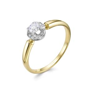 Кольцо с 9 бриллиантами из лимонного золота 114913