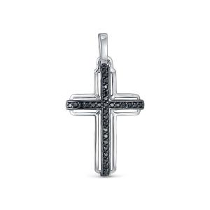 Декоративный крест с 30 черными бриллиантами из белого золота 118192