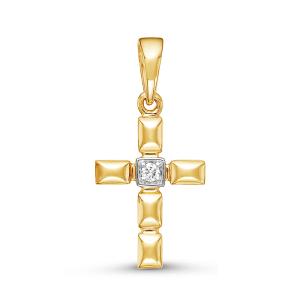 Декоративный крест с бриллиантом 0.024 карат из лимонного золота 69650