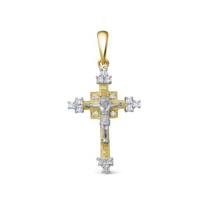 Православный крест с 16 бриллиантами из комбинированного золота 86370
