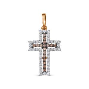 Декоративный крест с 17 коньячными бриллиантами и 40 бриллиантами из красного золота 144659
