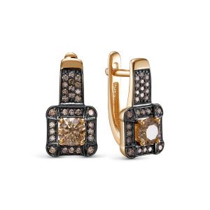 Серьги с 58 коньячными бриллиантами из красного золота 143674
