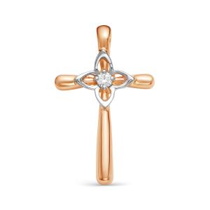 Декоративный крест с бриллиантом 0.03 карат из красного золота 61426