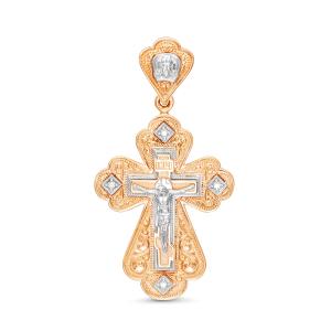 Православный крест с 4 бриллиантами 0.056 карат из красного золота 61889