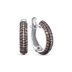 Серьги с 102 коньячными бриллиантами из белого золота 143673