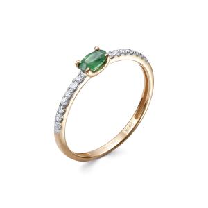Кольцо с изумрудом и 14 бриллиантами из красного золота 142055