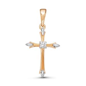 Декоративный крест с бриллиантом 0.055 карат из красного золота 61429