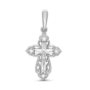 Православный крест с 4 бриллиантами 0.048 карат из белого золота 61895