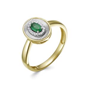 Кольцо с изумрудом и 16 бриллиантами из лимонного золота 137826