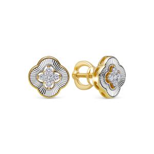 Серьги-пусеты с 10 бриллиантами 0.24 карат из лимонного золота 138930