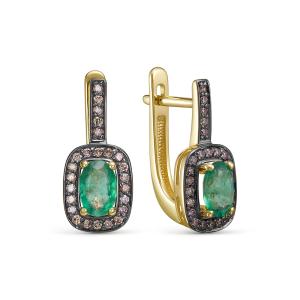 Серьги с изумрудами, бриллиантами, из лимонного золота 148257