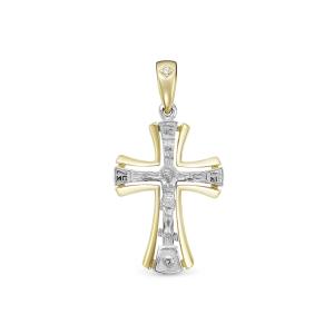 Православный крест с бриллиантом 0.005 карат из комбинированного золота 86372