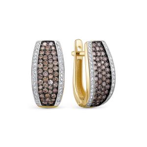 Серьги с 92 коньячными бриллиантами и 72 бриллиантами из лимонного золота 144622