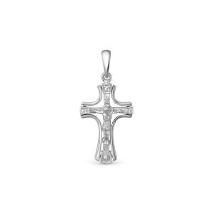 Православный крест с бриллиантом 0.005 карат из белого золота 86367