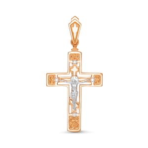 Православный крест с 4 бриллиантами 0.048 карат из красного золота 61890