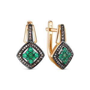 Серьги с изумрудами, бриллиантами, из красного золота 145222