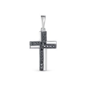 Декоративный крест с 20 черными бриллиантами из белого золота 118212