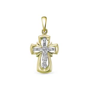 Православный крест с бриллиантом 0.005 карат из комбинированного золота 86361