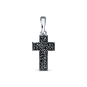 Декоративный крест с 28 черными бриллиантами из белого золота 122869