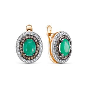 Серьги с изумрудами и 56 бриллиантами из красного золота 141484
