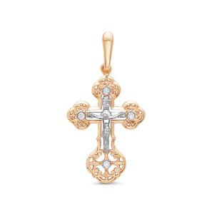 Православный крест с 4 бриллиантами 0.048 карат из красного золота 61908