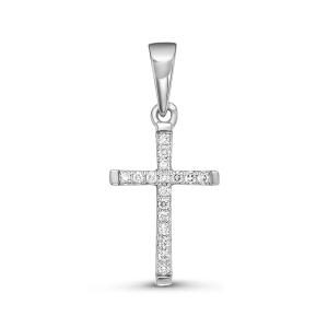 Декоративный крест с 17 бриллиантами 0.068 карат из белого золота 61436