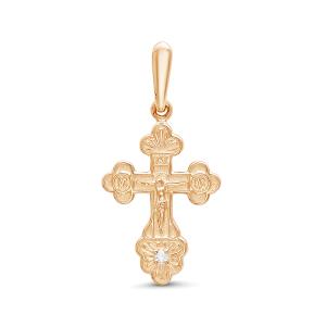 Православный крест с бриллиантом 0.014 карат из красного золота 78126