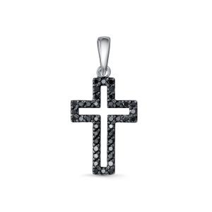Декоративный крест с 40 черными бриллиантами из белого золота 115316